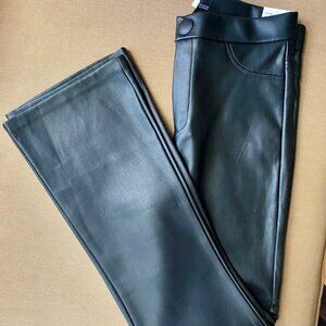 New with Tags ZARA Pants Black Faux Leather Mid-Rise Flare Leg Stretch Medium